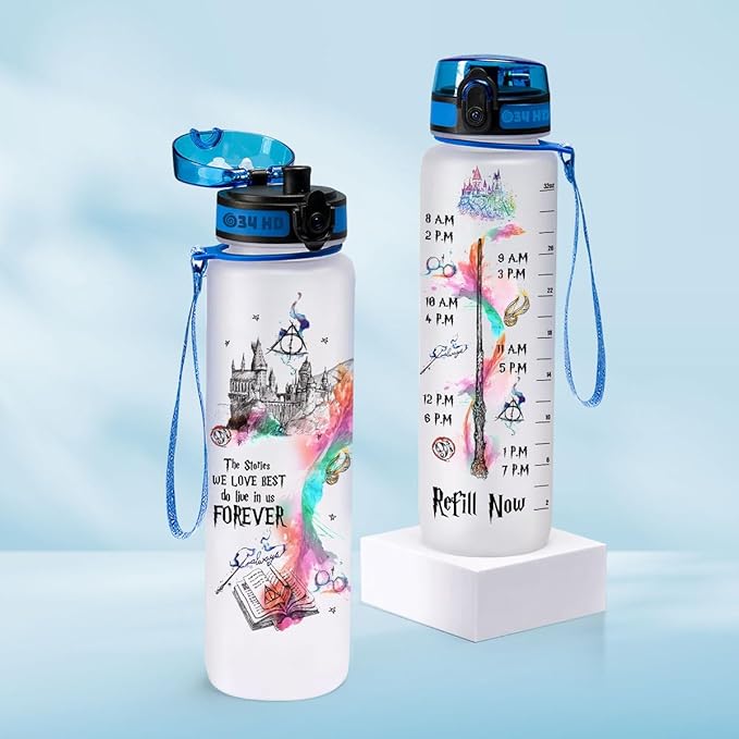 Potter Movie Water Bottle 32 oz with Time Marker, The Stories We Love Best Motivational Bottle, Funny Gifts for Movie Lovers, Gifts for Women
