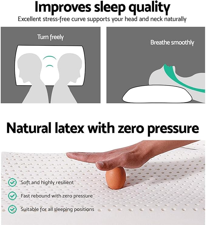 Latex Pillow, 100% Talalay Natural Latex Pillow, Soft Sleeping Bed Pillows with Cotton Cover, Queen Size, Perfect for Side/Back Pain, Stomach, Neck, Stress Relief
