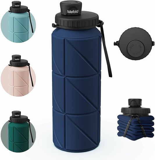 Collapsible Water Bottles,Leakproof BPA Free Silicone Foldable Portable Water Bottle 690ml(23oz),Lightweight Reusable Water bottle for Travel Cycling Gym Camping Sports Outdoor, DarkBlue