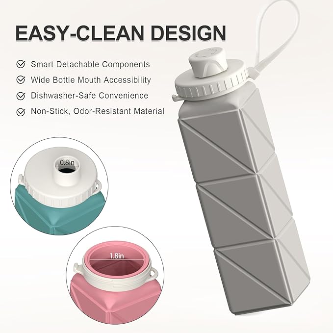 Collapsible Water Bottles, Silicone Foldable Portable Water Bottle 610ml, Lightweight Reusable Leakproof for Travel Camping Hiking Cycling Yoga Sports Outdoor