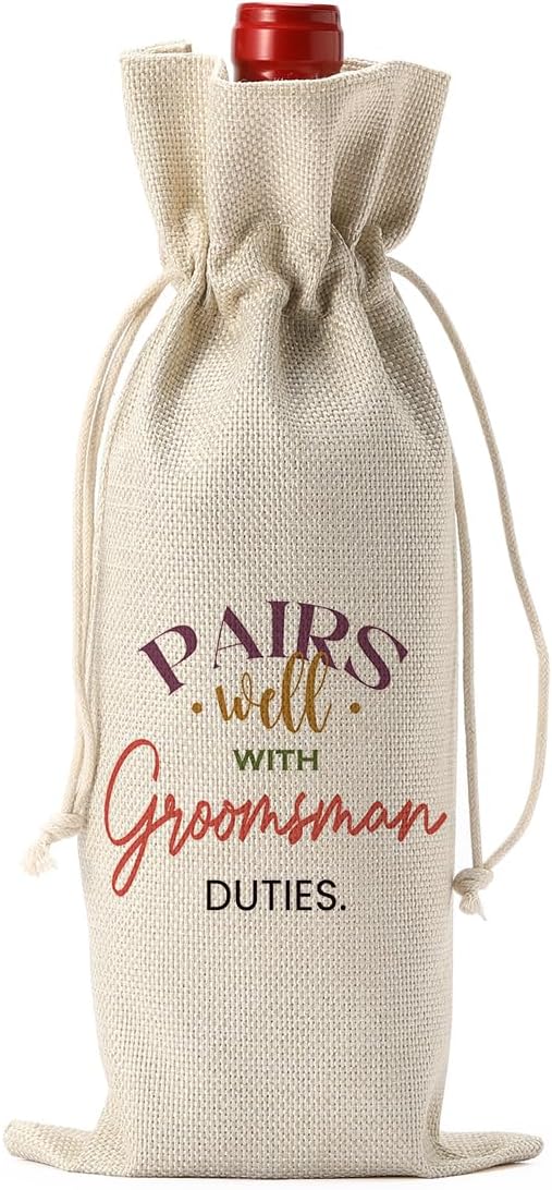 Groomsmen Proposal Gift, Groomsmen Wine Bag, Best Man Proposal Gifts, Wedding Engagement Gifts for Groomsmen Wine Bottle Bag, Pairs Well with Groomsman Duties Wine Bottle Bag