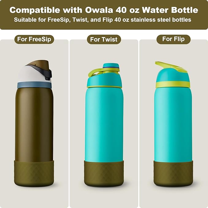 2PCS Silicone Water Bottle Boot for Owala 24oz 32oz 40oz, Anti-Slip Protective Sleeve Bottom Bumper Protector for FreeSip, Twist, and Flip Stainless Steel Water Bottles
