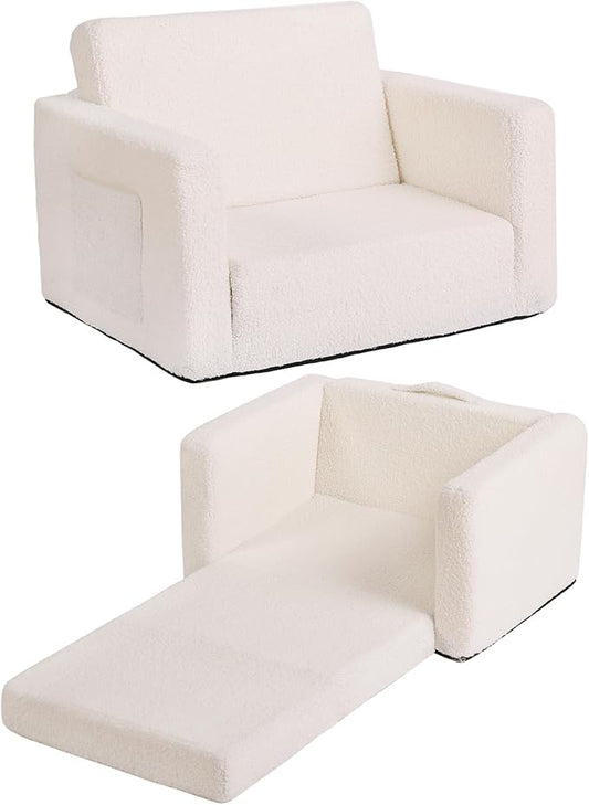 Tiita Kids Sofa, 2-in-1 Kids Sofa Chair, Convertible Children Couch to Lounger, Flip Out Kids Sofa Chair, Toddler Armrest Chair Bed, Folding Kids Play Sofa for Girl or Boy (Beige)