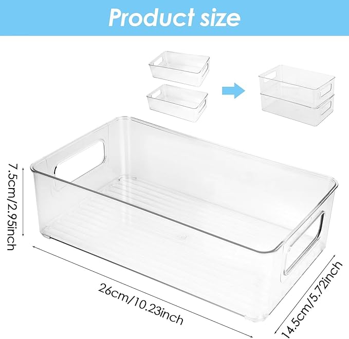 Plastic Baby Bottle Nursery and Food Organizer Storage Holder Bin with Handles for Closet, Cupboard, Cabinet, Drawers, Shelves Holds Canned Food, Bottles, Formula Ligne Collection, Clear