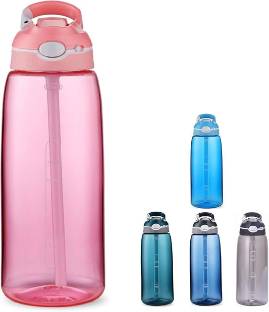 Sports Water Bottle 35 OZ, Gym Leak Proof Wide Mouth Straw Water Bottles Pink BPA-Free Plastic Water Bottle Odorless Light Portable Easy Clean Water Bottles For Adults Man Woman