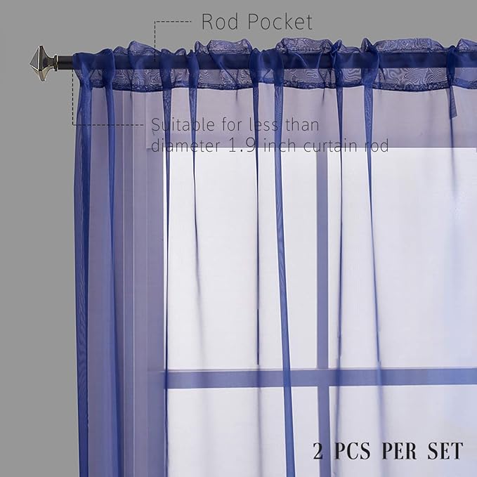 Halloween Decorations Sheer Curtains 108 Inches long Royal Blue Translucent Rod Pocket Royal Blue Sheer Curtains for Patio Doors Bedroom Living Room 9 ft 2 Panels 52X108
