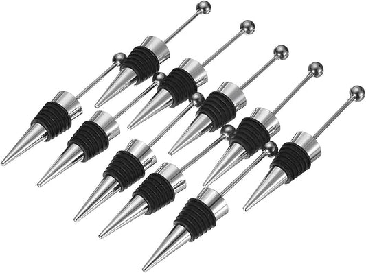 uxcell 10 Pcs Bead Wine Bottle Corks, Wine Stopper Cork, Wine Stopper, Reusable Wine Bottle Corks Sealing Plug Bottle for Beverage Holiday Party Bar,Silver/Black