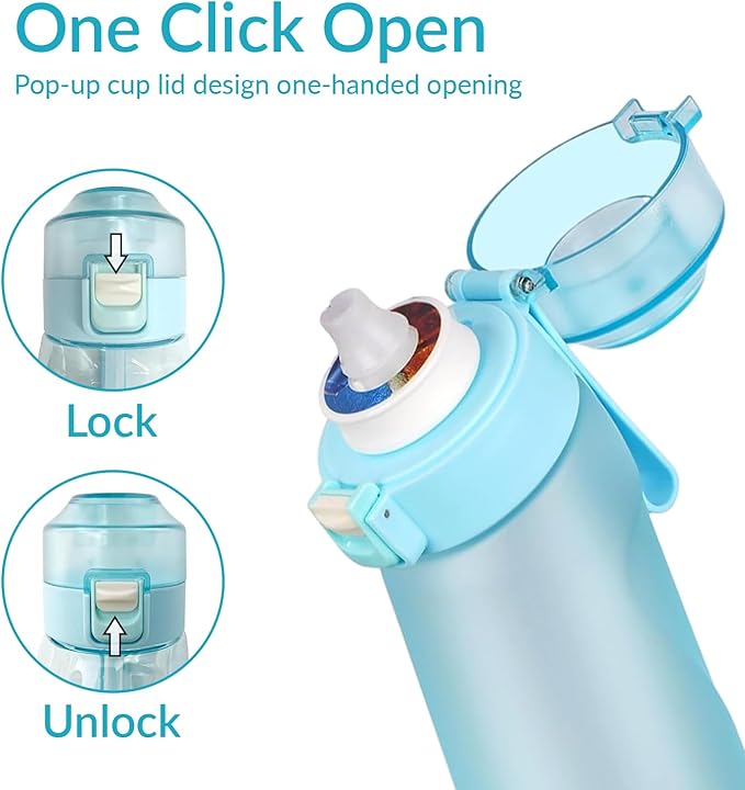 Matt Finish Water Bottle With 1 Flavor Pod | Include Straw and Strap | Silicone Leak-Proof Ring BPA Free, Air Water Bottle