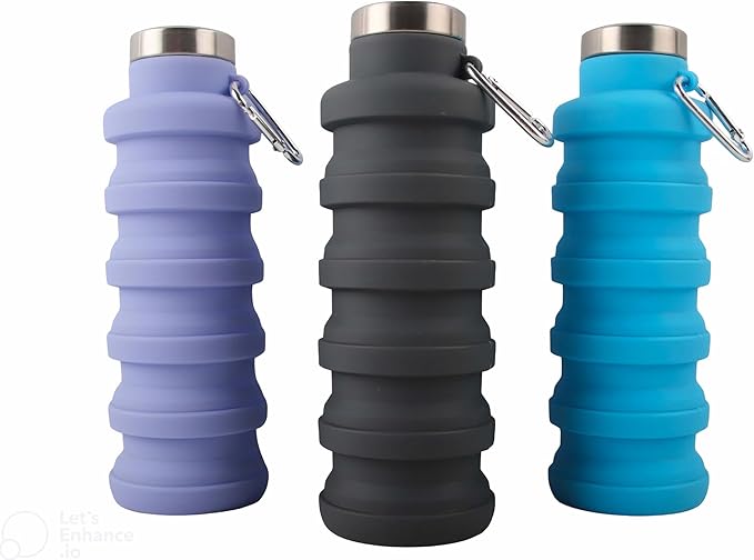 Foldable Water Bottle, 500 ml, BPA Free, Silicone Bottle for Travel, Gym, Cycling, Hiking (Blue)