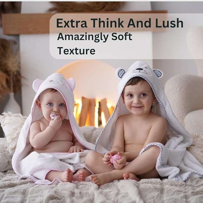 Baby Hooded Towel - Organic Ultra Absorbent Soft Premium Towels for Infants Toddlers Girls & Boys 35"x35" - Great Baby Shower Gift (Misty Rose)