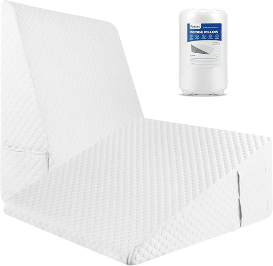Forias Wedge Pillow for Sleeping,10" Bed Wedge Pillow for After Surgery,Acid Reflux,Snoring,Memory Foam Top Triangle Pillow Wedge with Breathable Removable Cover
