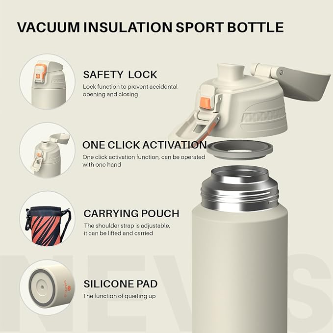 Insulated Sports Water Bottle, Stainless Steel Water Bottles with Locking Flip Top Lid, Insulated Bottle with Double-Wall Vacuum Insulation for Fitness and Outdoor Enthusiasts