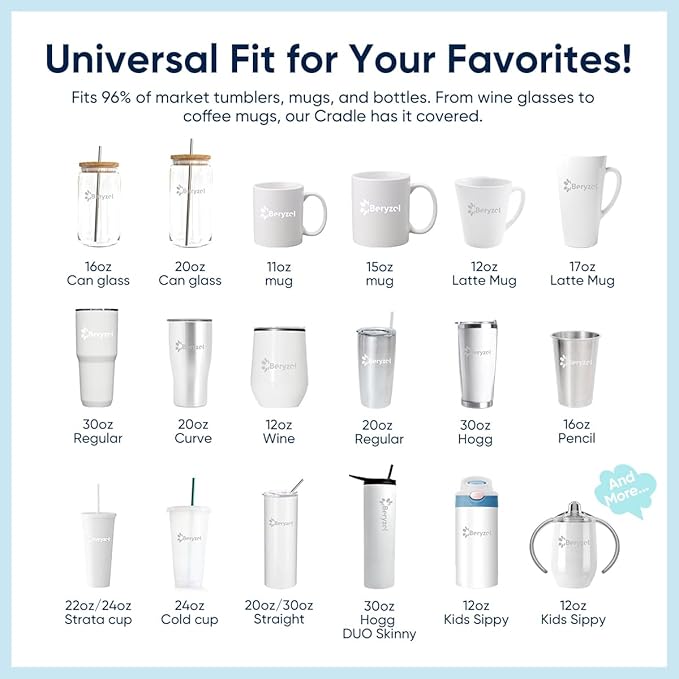 Silicone Cup Cradle, Cup Cradle for Tumblers Use to Apply UV DTF Decal/Apply Vinyl Decals -Keep Mugs in Place with Felt Squeegee（Cyan）