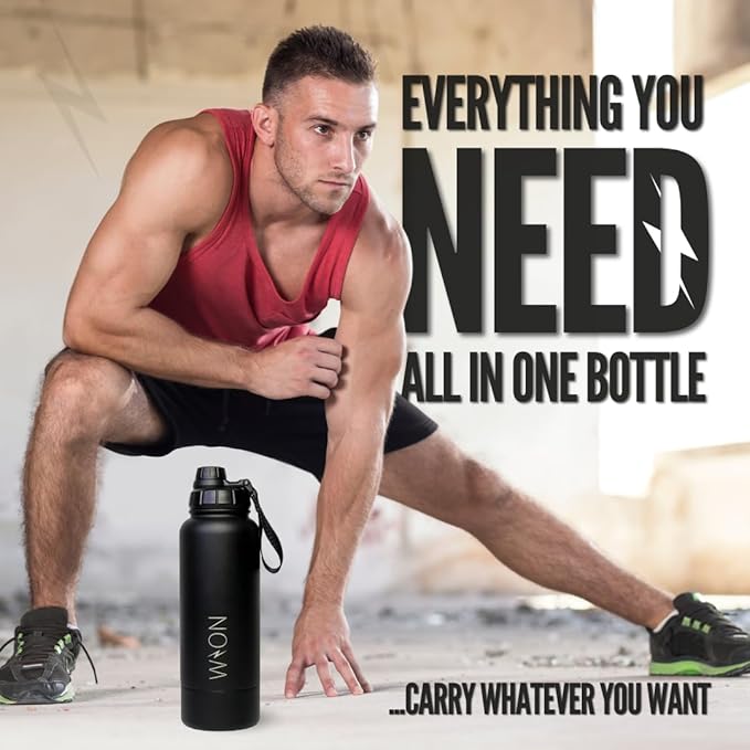 WON Stainless Steel Insulated Water Bottle with Storage Compartment for Dog Food, Snack, Pills, Keys, Cash and Valuables - 32oz Metal Vacuum Flask for Cold & Hot Drinks - Diversion Safe Water Bottle