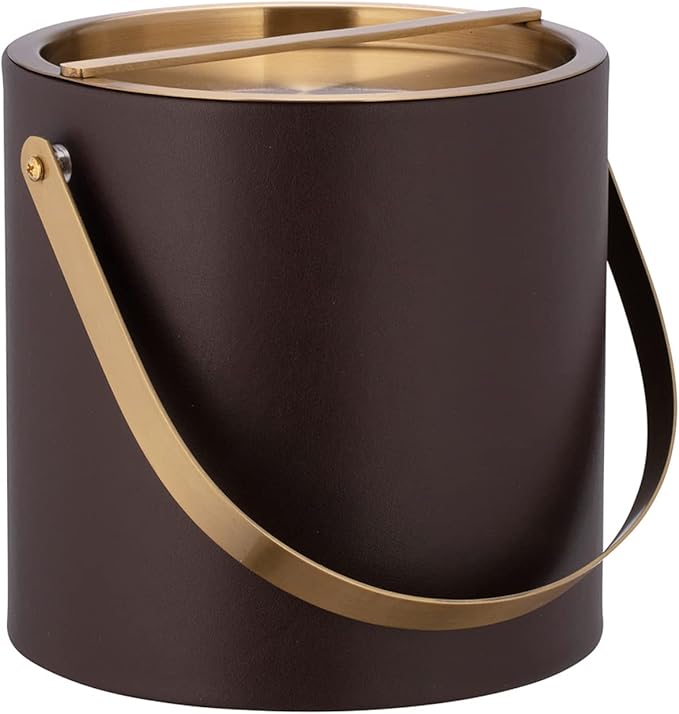 Kraftware 3qt Brushed Gold Arch Handle & Bridge Cover Santa Barbara 3 Quart Ice Bucket, Small, Chocolate Brown