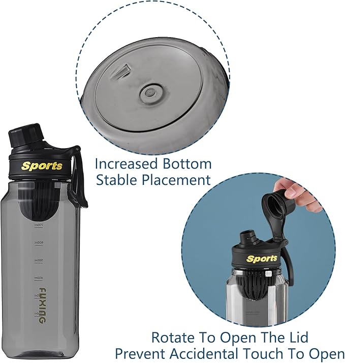 Water Bottle, Simple Modern Water Bottle, BPA-Free Water Bottles, Travel Water Bottle Clear Water Bottle Large Water Bottle, Sports Water Bottle with Carry Handle (33oz/1L, Black)