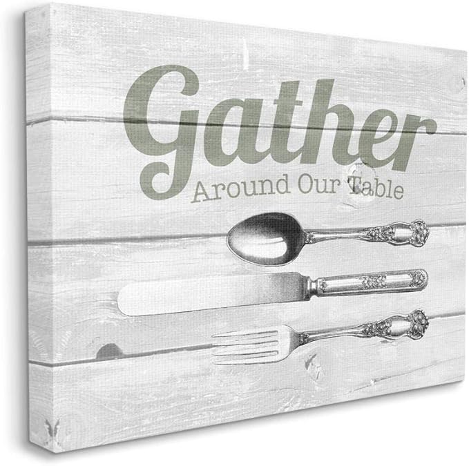 Stupell Industries Gather Silverware Kitchen Wood Texture Word, Design by The Saturday Evening Post Wall Art, 24x30, Canvas