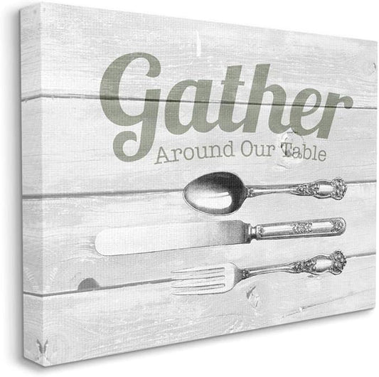 Stupell Industries Gather Silverware Kitchen Wood Texture Word, Design by The Saturday Evening Post Wall Art, 24x30, Canvas