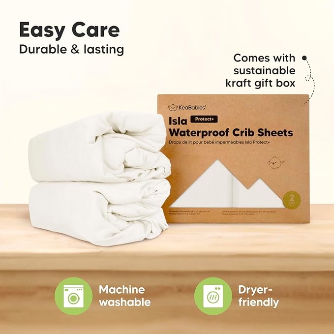 2-Pack Waterproof Crib Sheets for Boys, Girls - Viscose Derived from Bamboo Crib Sheets Neutral, Crib Mattress Protector Sheet, Soft Toddler Bed Sheets, Fitted Baby Crib Sheets Girl, Boy (Soft White)