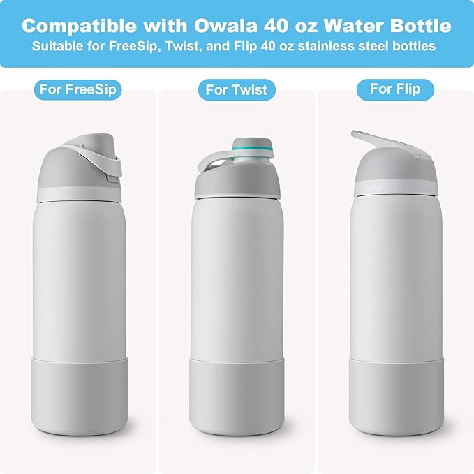 2PCS Silicone Water Bottle Boot for Owala 24oz 32oz 40oz, Anti-Slip Protective Sleeve Bottom Bumper Protector for FreeSip, Twist, and Flip Stainless Steel Water Bottles
