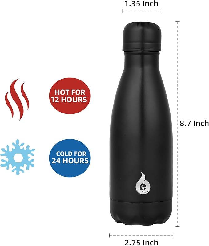 BJPKPK 12oz Insulated Water Bottle Stainless Steel Water Bottles Keep Cold And Hot,Black
