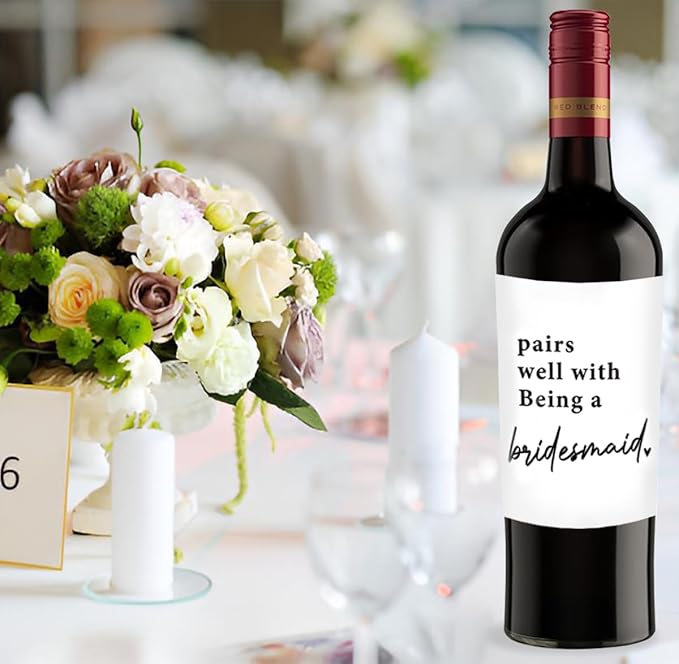 24Pcs Bridesmaid Wine Labels, Bridesmaid Maid of Honor Proposal Gifts Bridal Shower Gifts, Will You Be My Bridesmaid Wine Bottle Stickers, Pairs Well with being a Bridesmaid Wine Bottle Labels