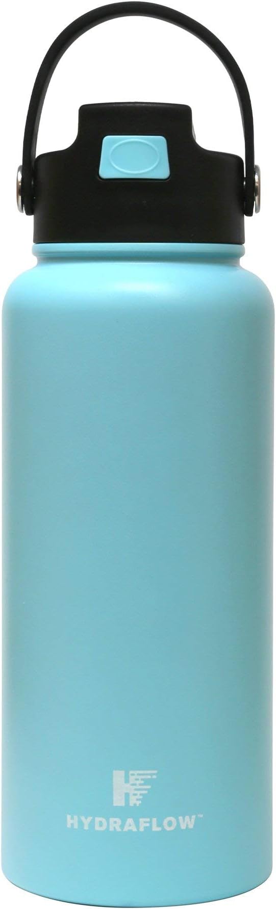Hydraflow Hybrid - Triple Wall Vacuum Insulated Water Bottle with Flip Straw (34oz, Powder Aqua) Stainless Steel Metal Thermos, Reusable Leak Proof BPA-FREE for Sports and Travel