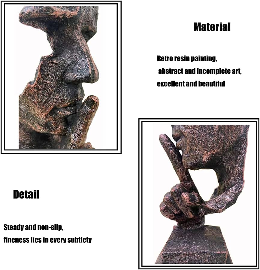 Silence is a Golden Statue Modern Mens Creative Office Home Room Decorations Sculpture Bookshelf Decorative 4.7 x 4.3 x 13.1in(Ancient Gold) Modern Home Décor