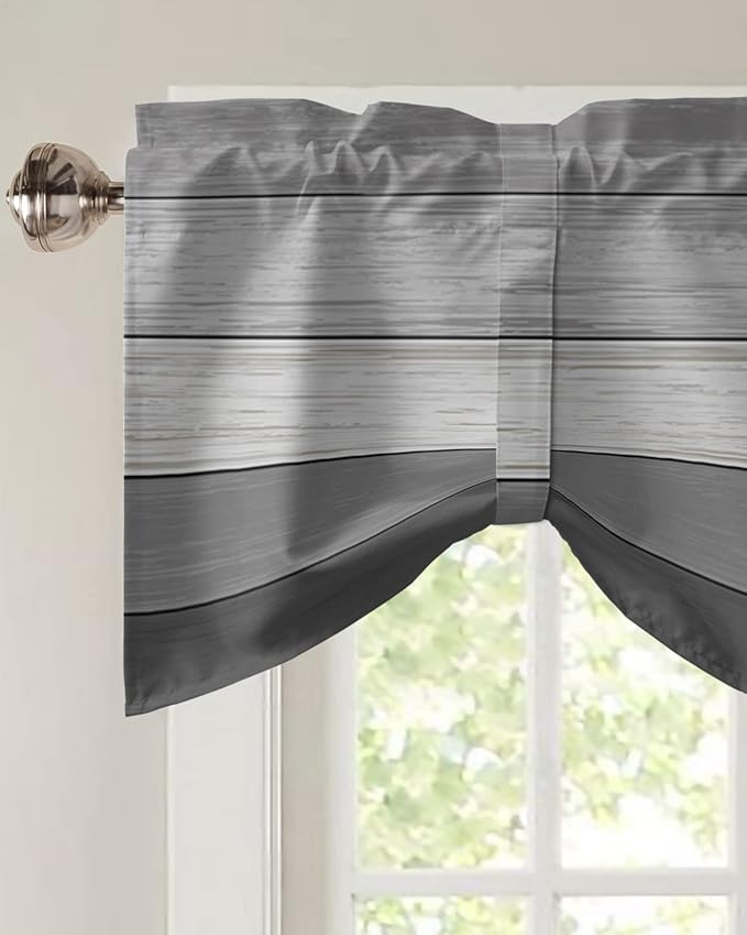 Farmhouse Blackout Tie Up Valance Curtains for Kitchen Windows, Grey Blackout Tie Up Window Toppers Balloon Shades for Living Room/Bathroom/Bedroom,1 Panel,42" X 12"