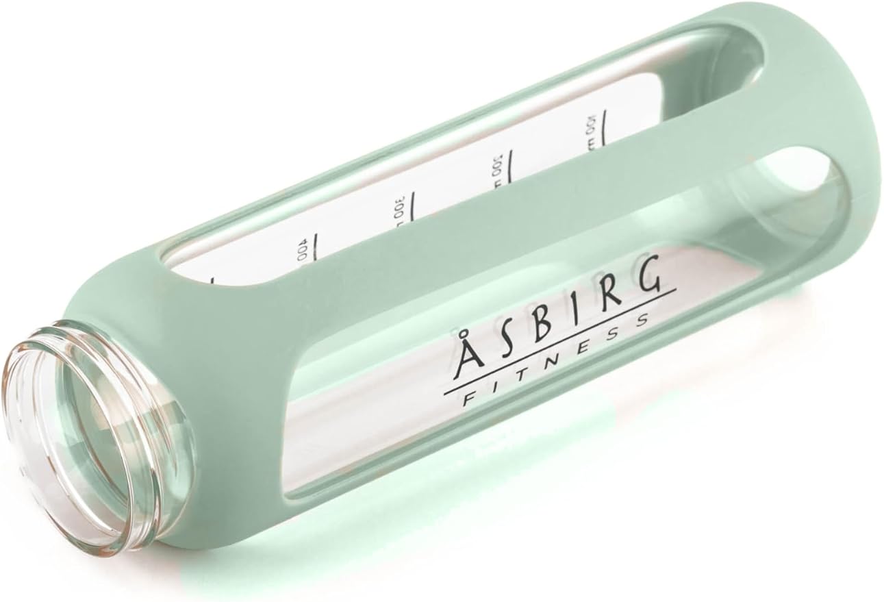 Fitness | Protein Shaker Made of Glass | Protein Shaker | Drinking Bottle | with Spiral Ball | Black (pastel green)