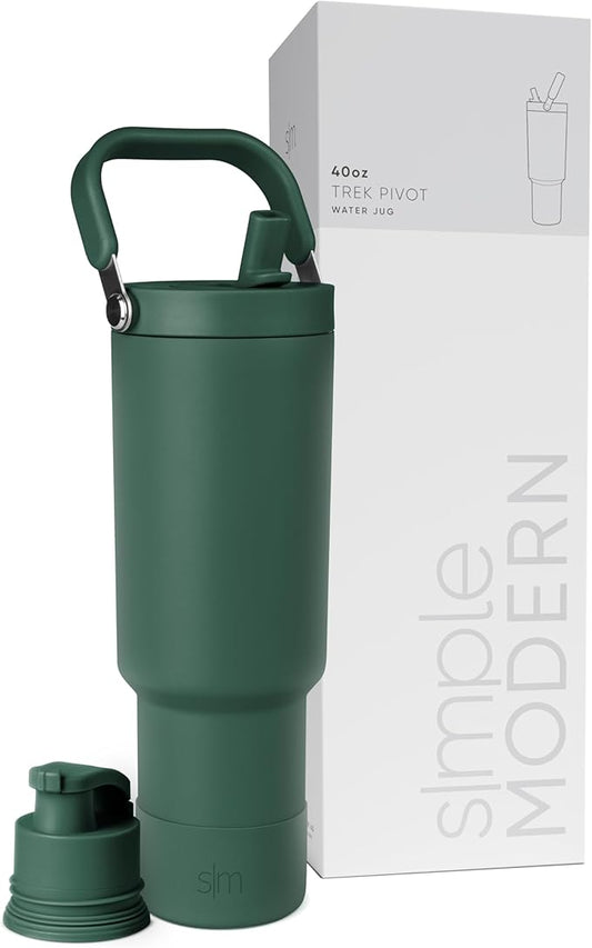 Simple Modern Trek Pivot | 40oz Flip Straw Tumbler with Handle | Water Bottle & Boot | Interchangeable Straw & Chug Lids | Insulated Stainless Steel Jug | Gym Sports Outdoors | Forest