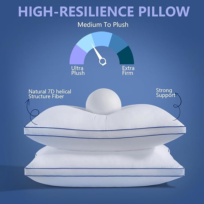 HARNY Bed Pillows for Sleeping, Standard Size Set of 2, Luxury Soft Hotel Quality and Supportive Down Alternative Microfiber Filled for Back, Stomach or Side Sleepers, Breathable & Skin-Friendly