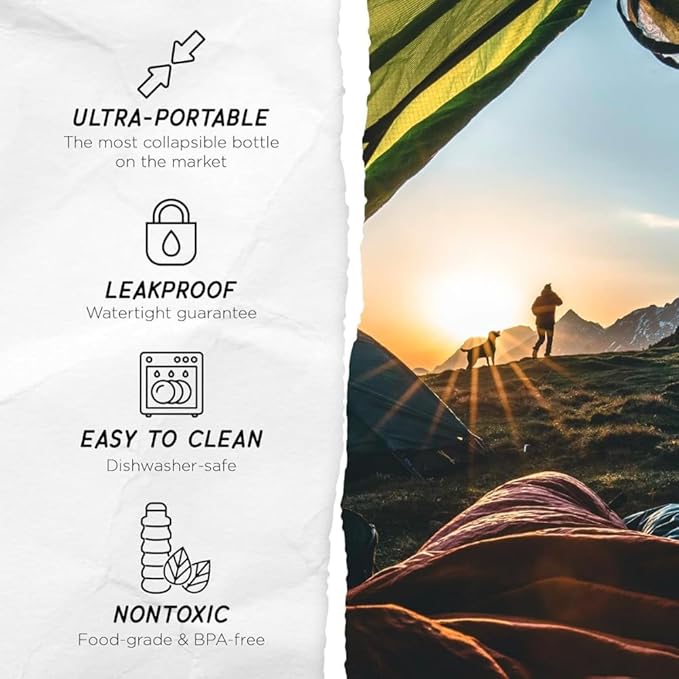 Mayim Collapsible Water Bottles Silicone Travel Tumbler with Clip for Backpack, Reusable Portable Sport Water Bottle for Gym, Camping, Hiking or Airport, 24 Oz Green Sage