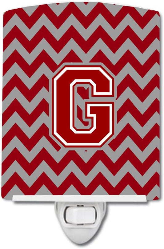 Caroline's Treasures CJ1049-GCNL Letter G Chevron Maroon and White Ceramic Night Light Compact, UL-Certified, Ideal for Bedroom, Bathroom, Nursery, Hallway, Kitchen, 6x4x3, Multicolor