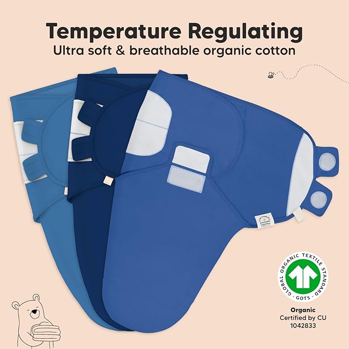 KeaBabies 3-Pack Organic Baby Swaddle Sleep Sacks -Newborn Swaddle Sack, Ergonomic Baby Swaddles 0-3 Months,Swaddles for Newborns, Baby Sleep Sack, Baby Swaddle Blanket Wrap,Baby Essentials (Frost)