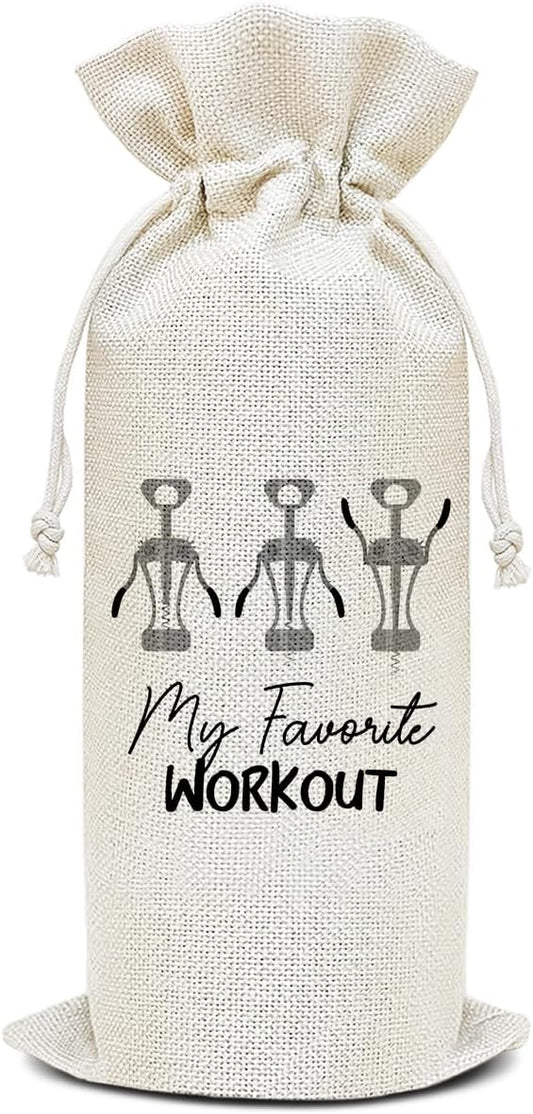 My Favorite Workout - Wine Canvas Bag, Funny Wine Gift Bag, Birthday Gifts for Women Coworker Wine Lover Gifts Wine Bags for Wine Bottles, Wine Gifts With Drawstring Holiday Party Decoration -WB29