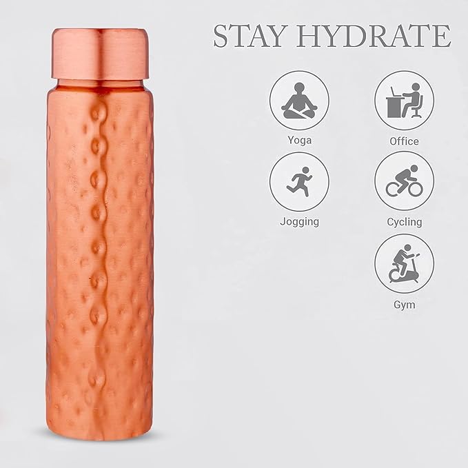 NORMAN JR Copper Water Bottle 400ml - Gift Box of 3, Slim Hammered, an Ayurvedic vessel made from pure copper - helps you drink more water, with many health benefits