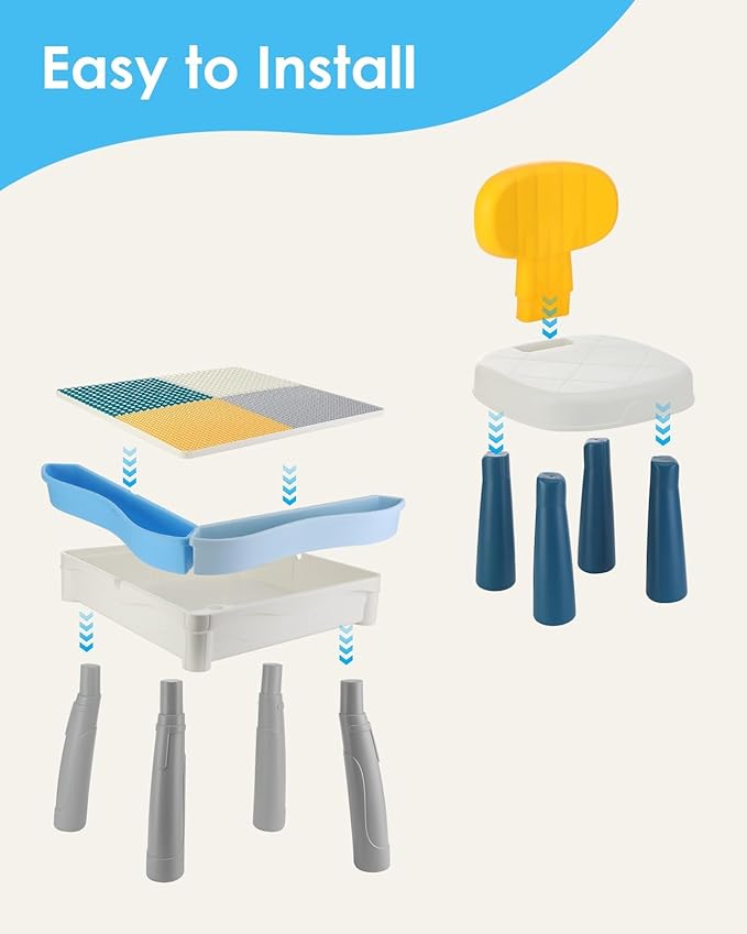 Kids Activity Table and Chair Set with 320Pcs Building Blocks, All in One Sand/Water/Sensory Desk with Storage, STEM Toys Toddler Learning Playset Table for Boys Girls Gifts 3 4 5-10 Years Old