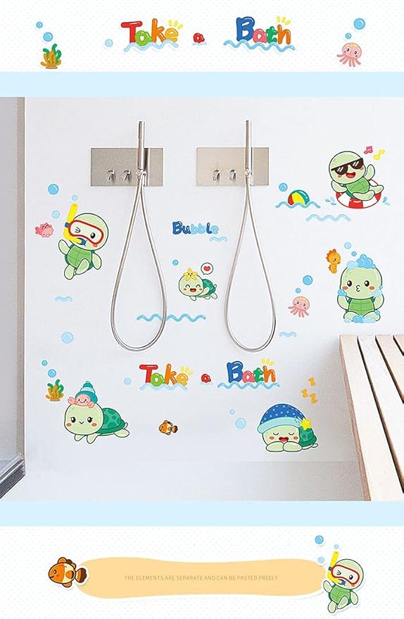 Wall Sticker Cartoon Wall Decals Removable DIY Wallpaper Waterproof Decor Mural for Nursery Baby Kids Bedroom Living Room Bathroom Kitchen Decoration Bubble Turtle 17.723.6"
