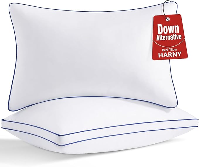 HARNY Bed Pillows for Sleeping, King Size Set of 2, Luxury Soft Hotel Quality and Supportive Down Alternative Microfiber Filled for Back, Stomach or Side Sleepers, Breathable & Skin-Friendly