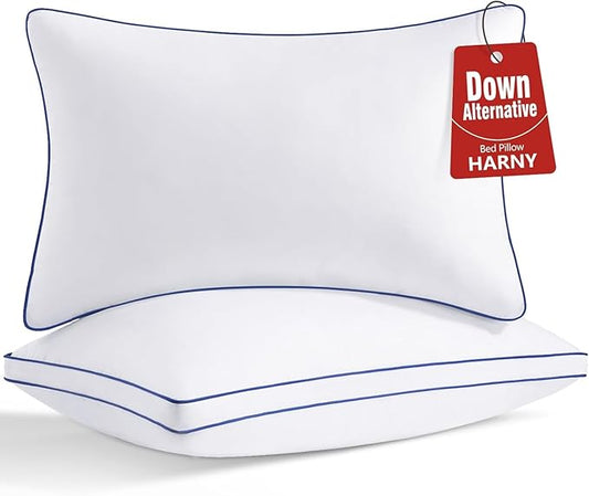HARNY Bed Pillows for Sleeping, King Size Set of 2, Luxury Soft Hotel Quality and Supportive Down Alternative Microfiber Filled for Back, Stomach or Side Sleepers, Breathable & Skin-Friendly