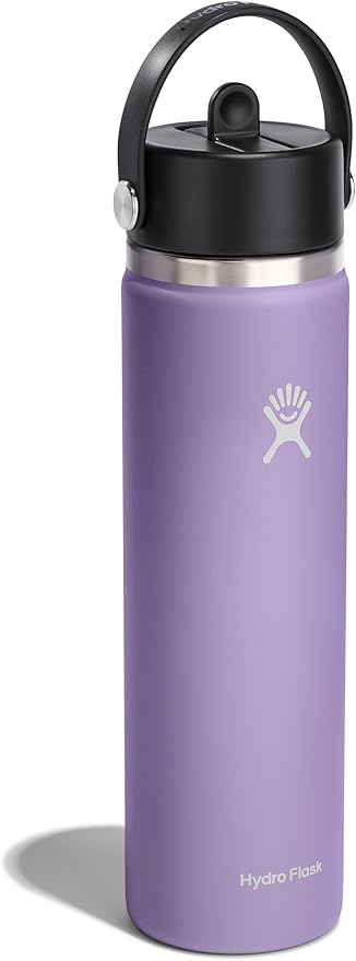 HYDRO FLASK Wide Mouth vacuum insulated stainless steel water bottle with leakproof closeable straw lid for cold water drinks, sports, travel, car and school