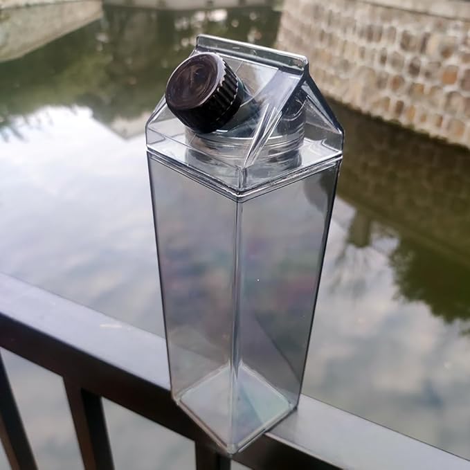Jinberry 1000ml/34oz Cute Leakproof Clear Milk Carton Water Bottle Portable Drinkware for Outdoor Climbing Tour or Camping