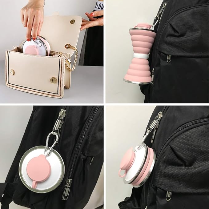 Collapsible Water Bottle, Camping Cup With Carabiner, Reuseable Silicone Foldable Leak Proof Portable Sports Travel Water Bottles For Outdoor, Travel Gym Hiking, BPA Free, Cycling Cups with Carabiner