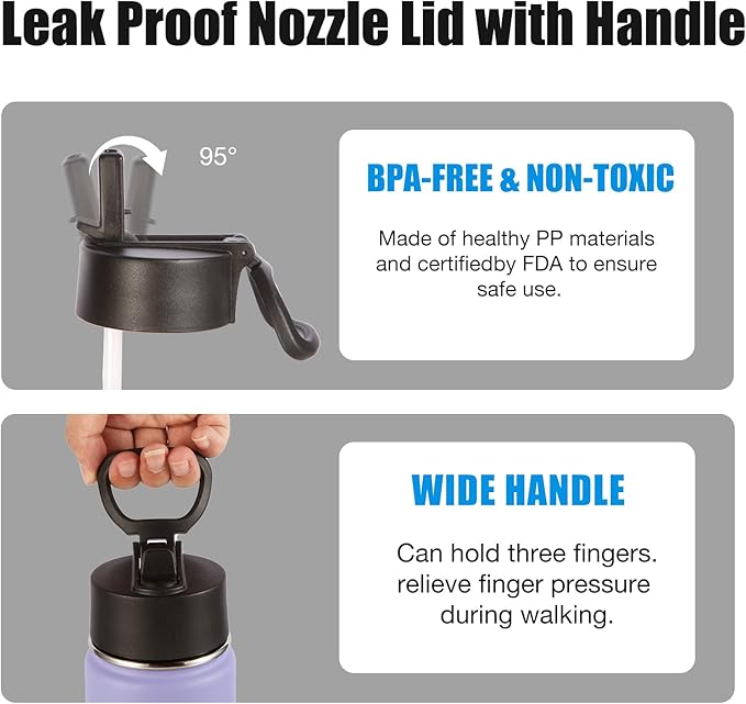 Volhoply 24 Ounce Insulated Water Bottle With Straw Lid,Stainless Steel Wide Mouth Sport Bottles With Handle,Double Wall Vacuum Thermos keep Cold,Reusable Travel Thermal Cups For Holder(Purple Blue,1)