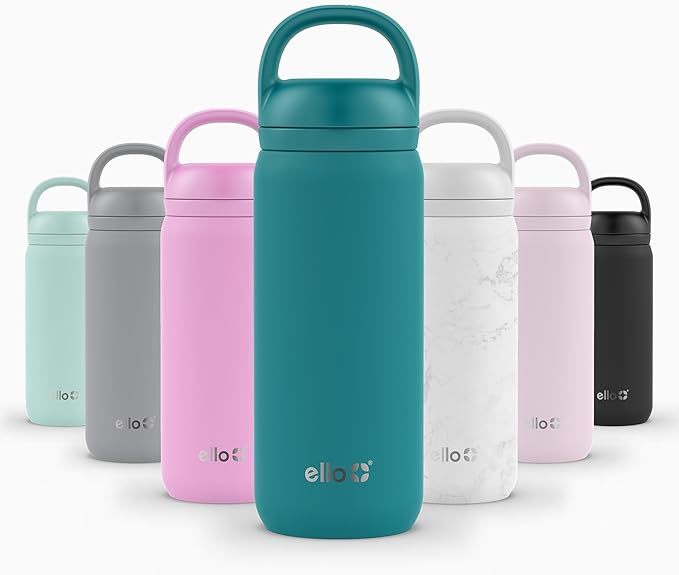 Ello Cooper Twist 18oz Kids Stainless Steel Water Bottle with Chug Lid | Leak Proof Double Walled and Vacuum Insulated | Fits Car Cupholder | Built in Carry Loop | Dishwasher Safe | Antigua