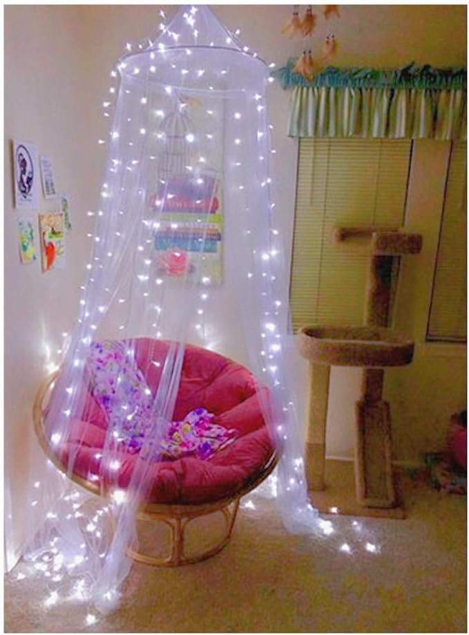 Eimilaly Bed Canopy Mosquito Net, Bed Canopy for Girls Room Decor - Insect Protection Hanging Canopy for Adults, Babies, Outdoor Camping, Pink/No Opening