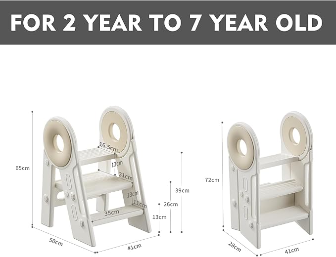 Step Stool for Kids Toddler, Adjustable 3 Folding, Learning Helper Stool for Bathroom Sink Toilet Potty Kitchen Counter with Handles and Non-Slip Pads(Khaki)