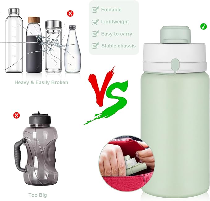 Collapsible Water Bottle, Foldable Water Bottle BPA Free Reusable Lightweight Leak-Proof Travel Silicone Water Bottle for Travel, Gym, Hiking, Office, Camping