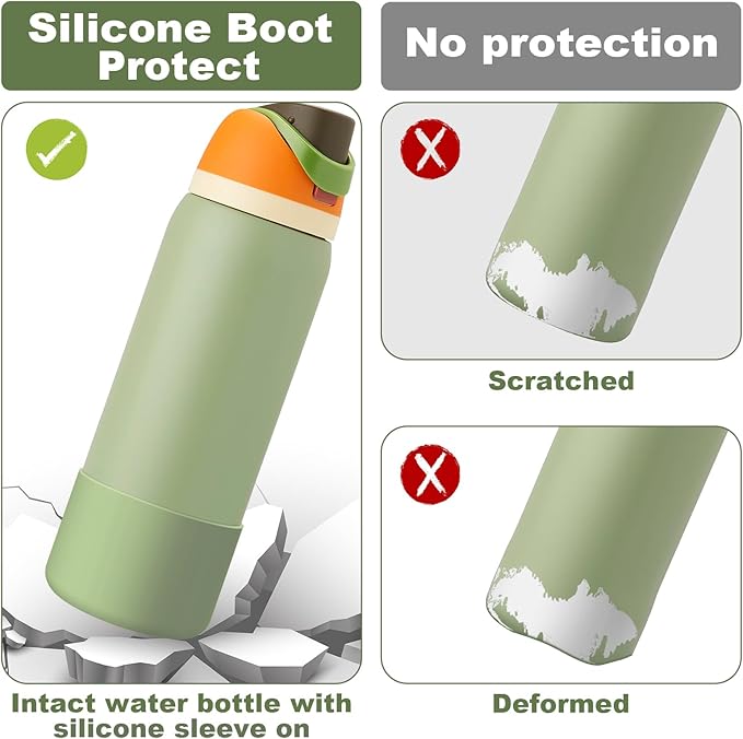 2PCS Silicone Water Bottle Boot for Owala 24oz 32oz 40oz, Anti-Slip Protective Sleeve Bottom Bumper Protector for FreeSip, Twist, and Flip Stainless Steel Water Bottles